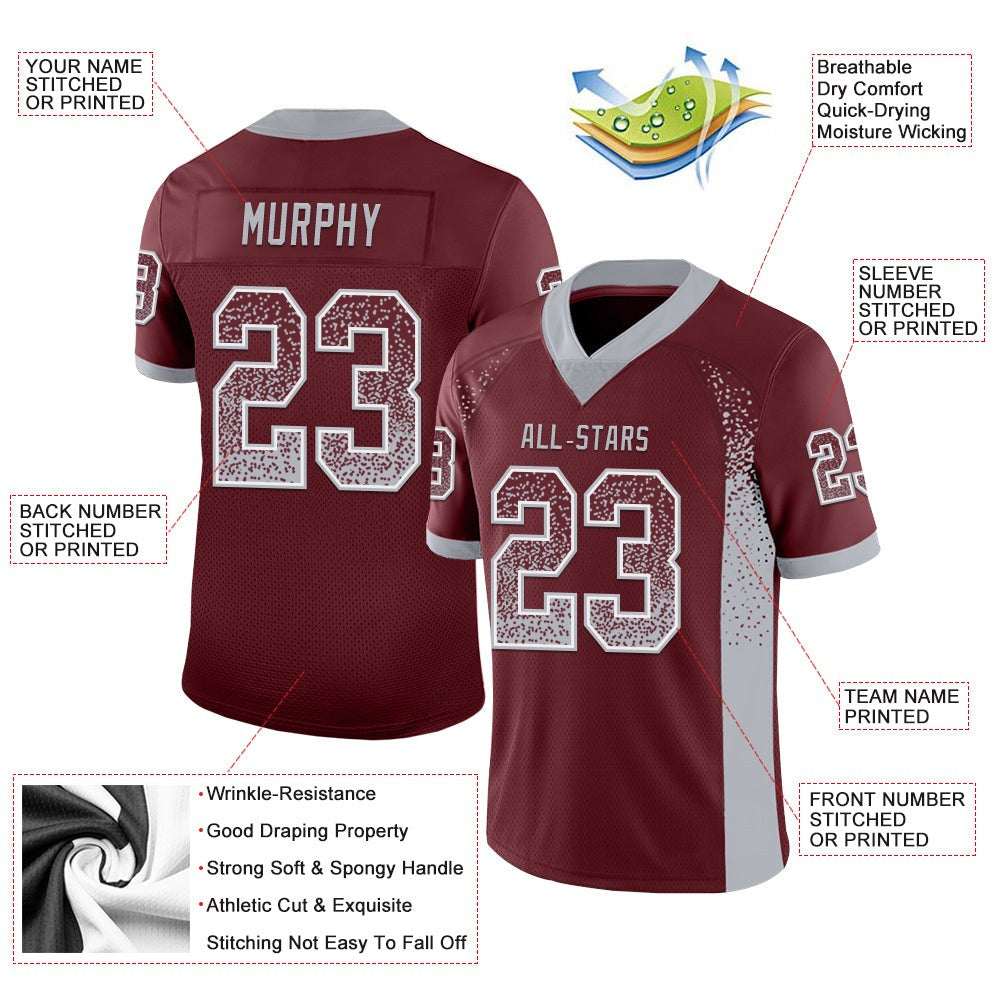 Custom Burgundy Gray-White Drift Fashion Football Jersey photo 3