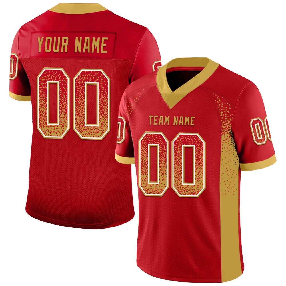 Custom Red Old Gold-White Drift Fashion Football Jersey