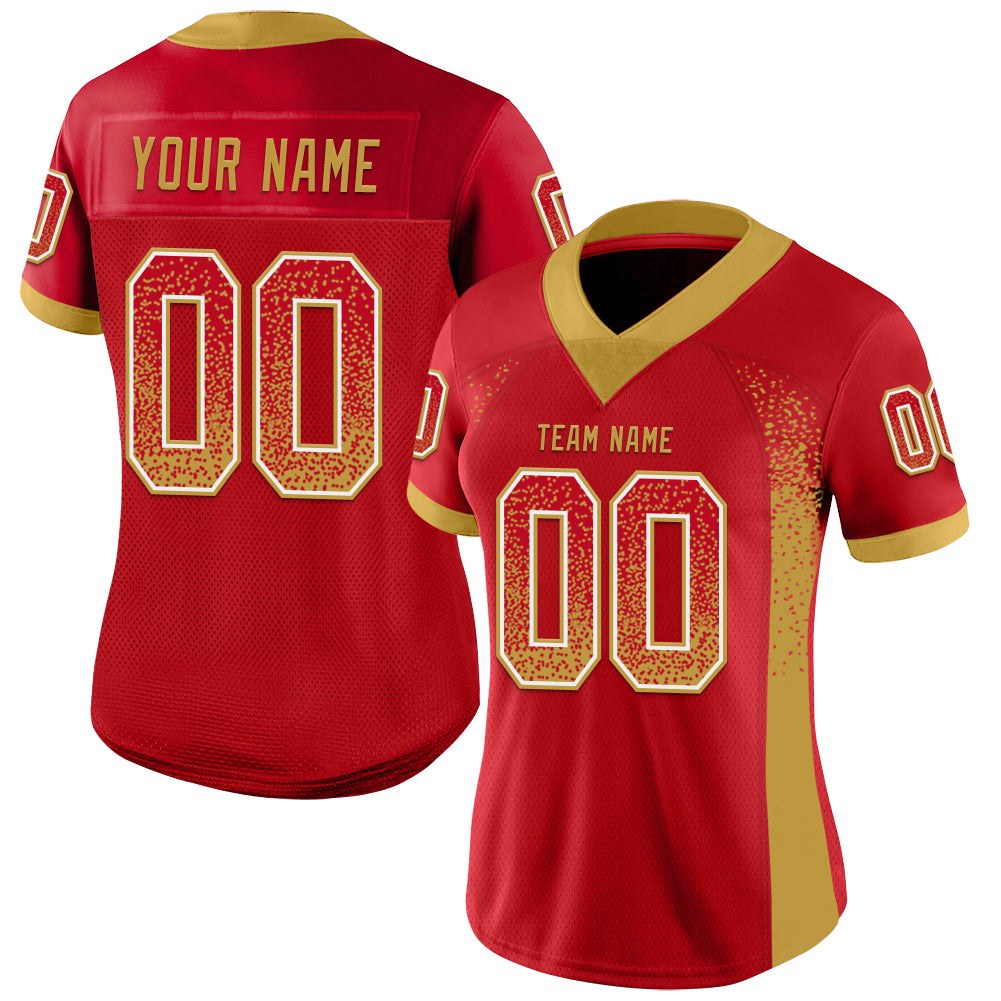 Custom Red Old Gold-White Drift Fashion Football Jersey photo 2