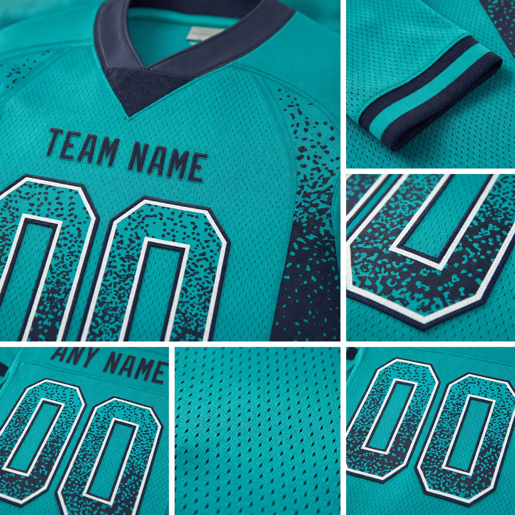 Custom Aqua Navy-White Drift Fashion Football Jersey detail