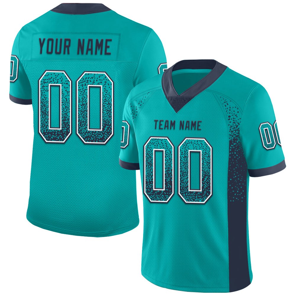 Custom Aqua Navy-White Drift Fashion Football Jersey photo 1