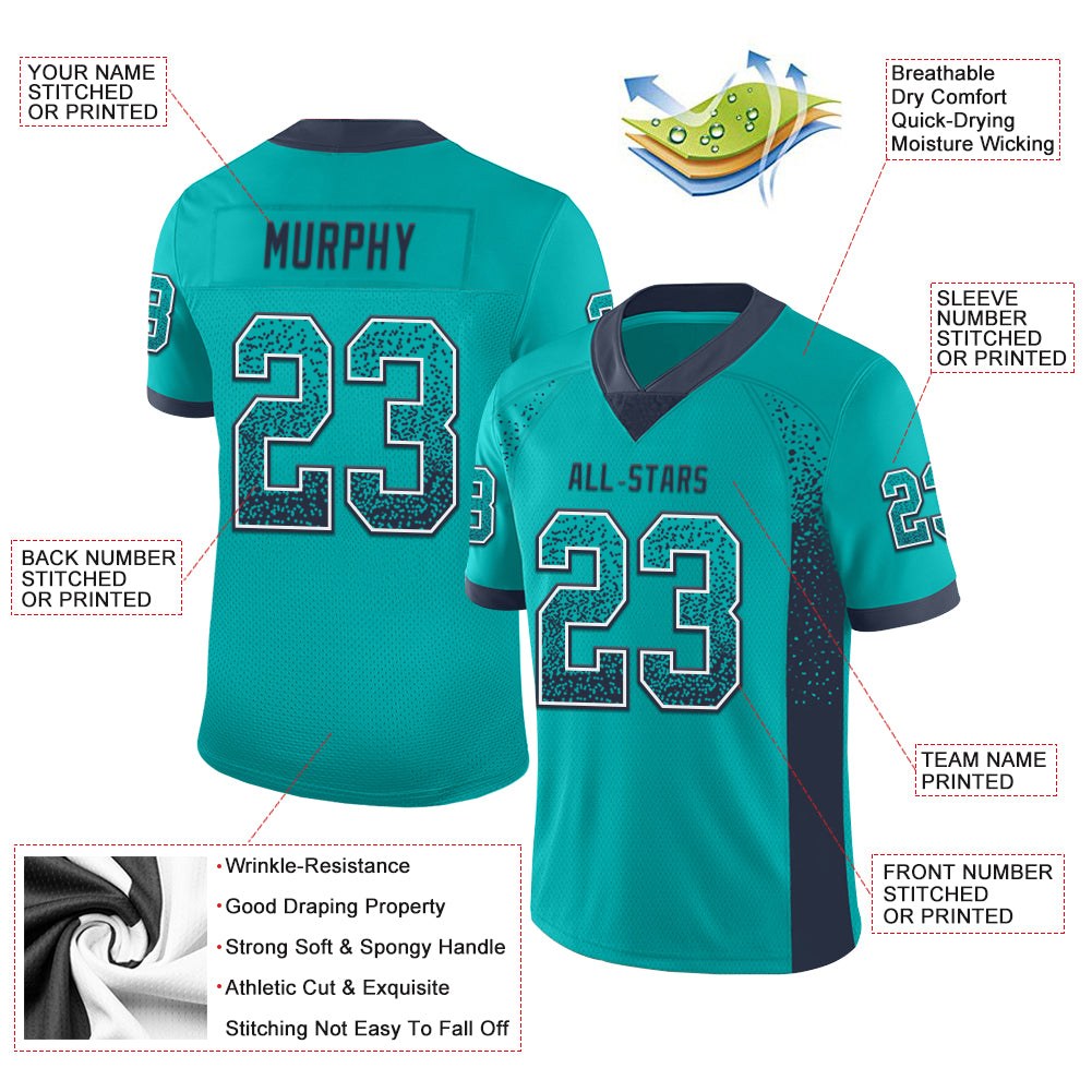 Custom Aqua Navy-White Drift Fashion Football Jersey photo 2