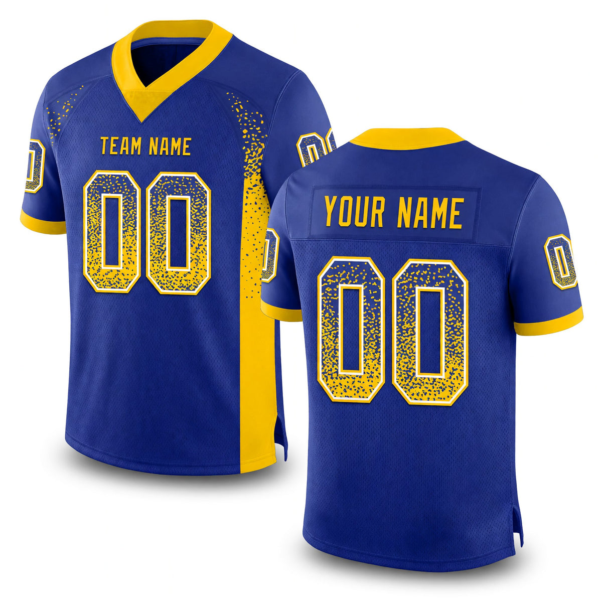 Custom Royal Yellow-White Drift Fashion Football Jersey