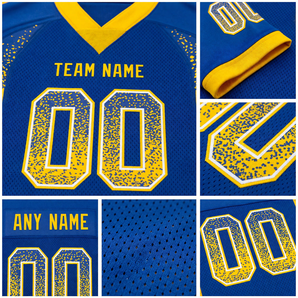 Custom Royal Yellow-White Drift Fashion Football Jersey detail