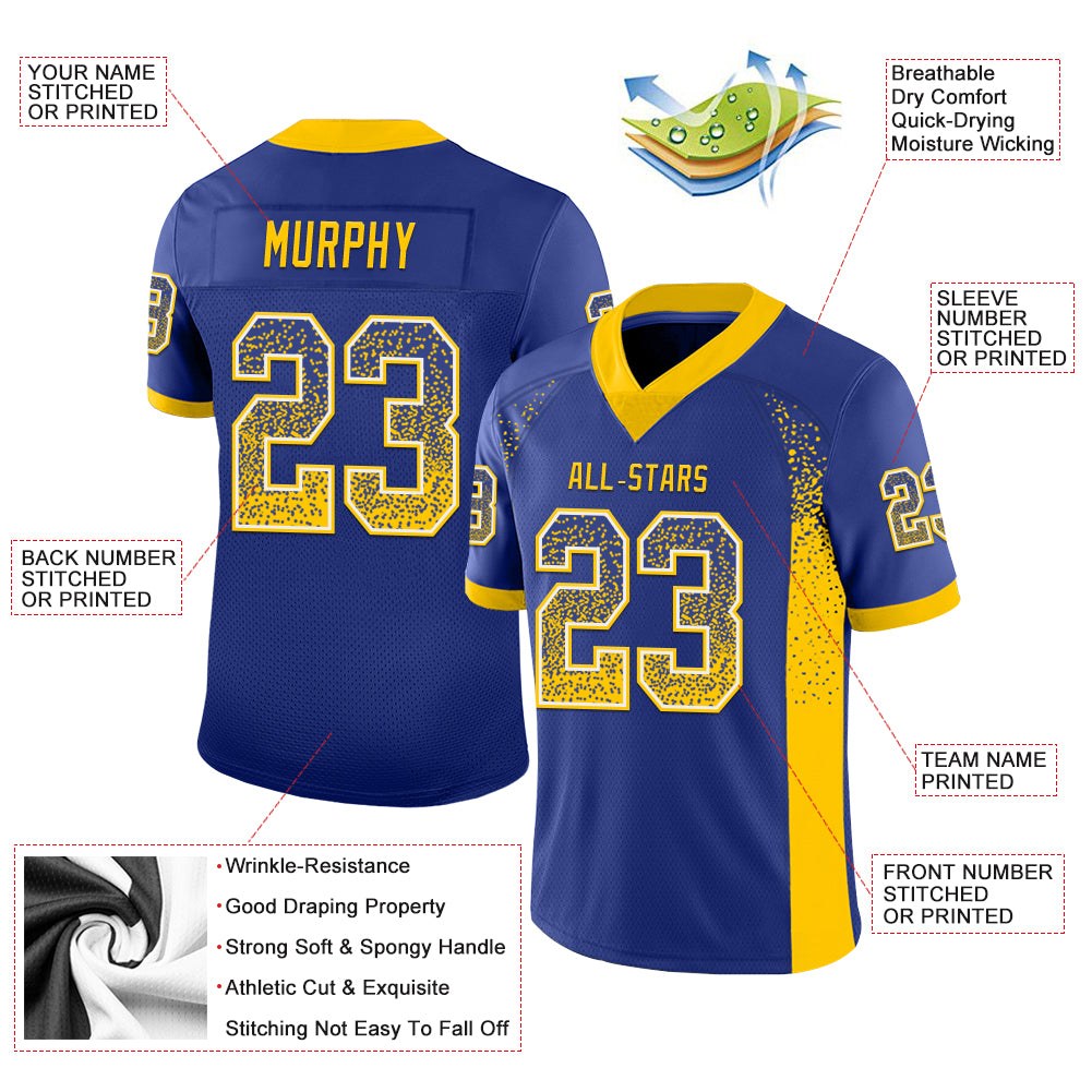 Custom Royal Yellow-White Drift Fashion Football Jersey photo 3