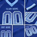 Custom Royal Light Blue-White Drift Fashion Football Jersey detail