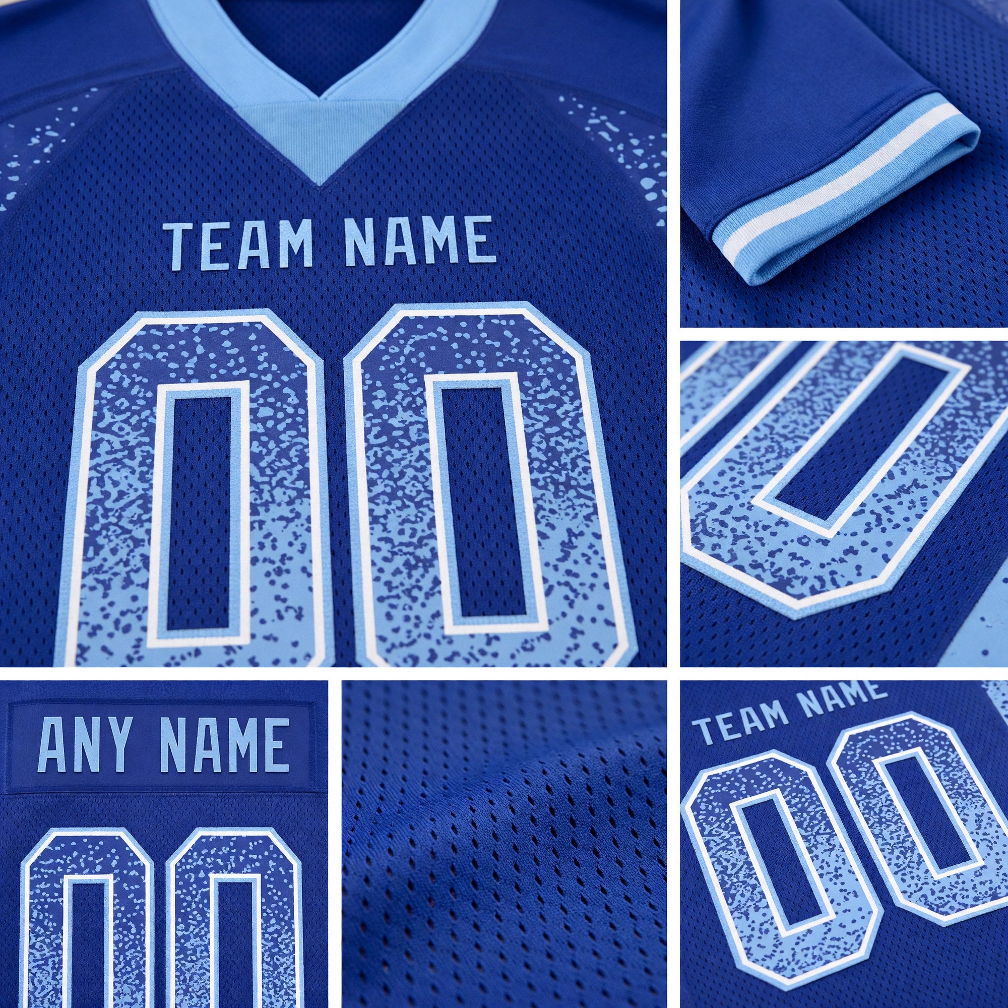 Custom Royal Light Blue-White Drift Fashion Football Jersey detail