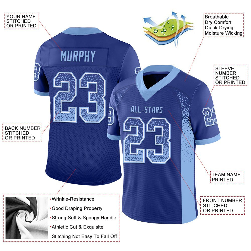 Custom Royal Light Blue-White Drift Fashion Football Jersey photo 3