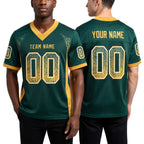Custom Green Old Gold-White Drift Fashion Football Jersey worn front and back