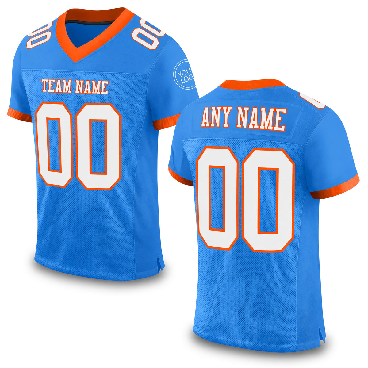 Custom Powder Blue White-Orange Mesh Authentic Football Jersey
