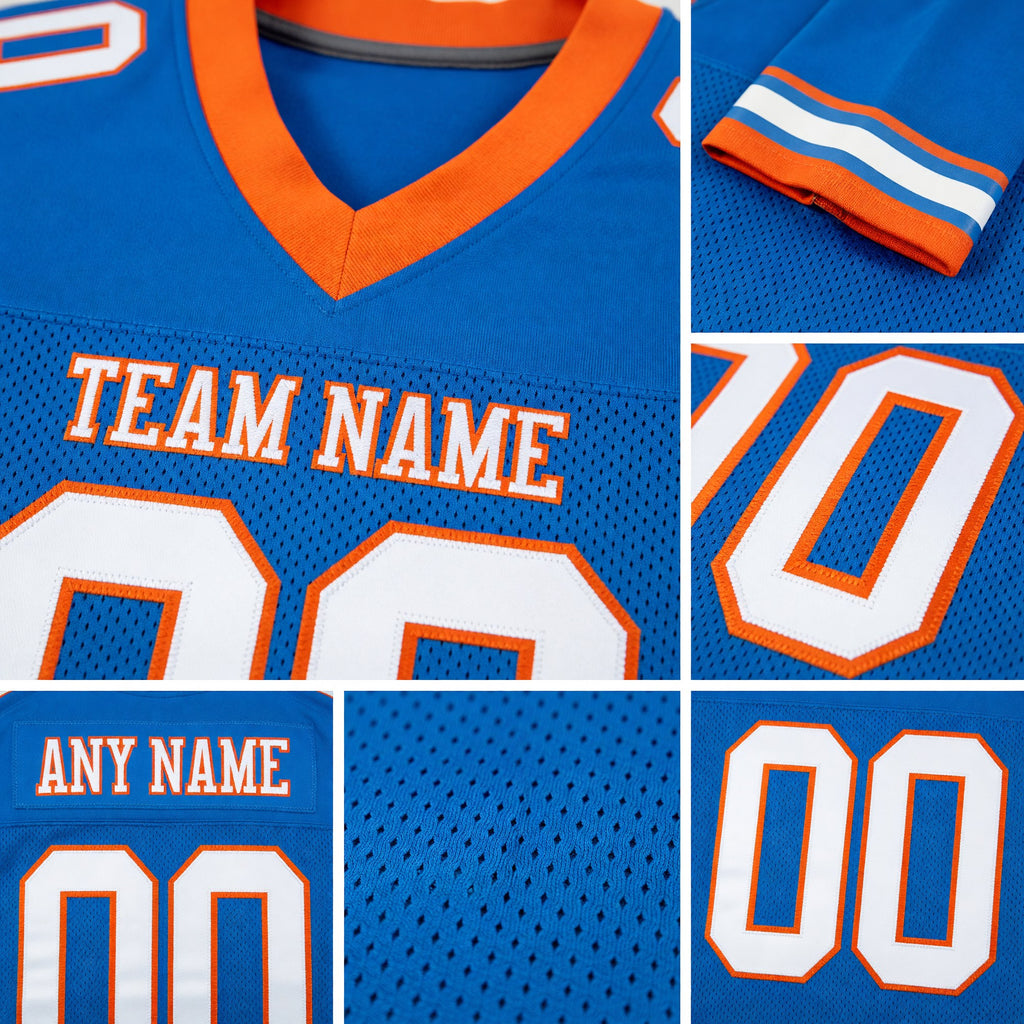 Custom Powder Blue White-Orange Mesh Authentic Football Jersey detail