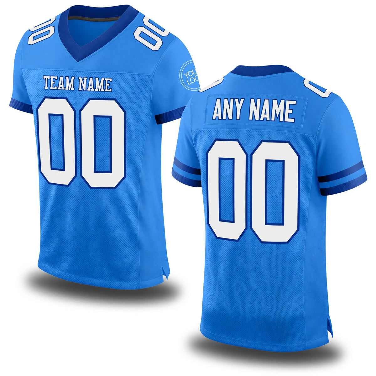 Custom Powder Blue White-Royal Mesh Authentic Football Jersey