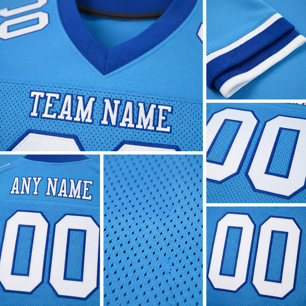Custom Powder Blue White-Royal Mesh Authentic Football Jersey detail