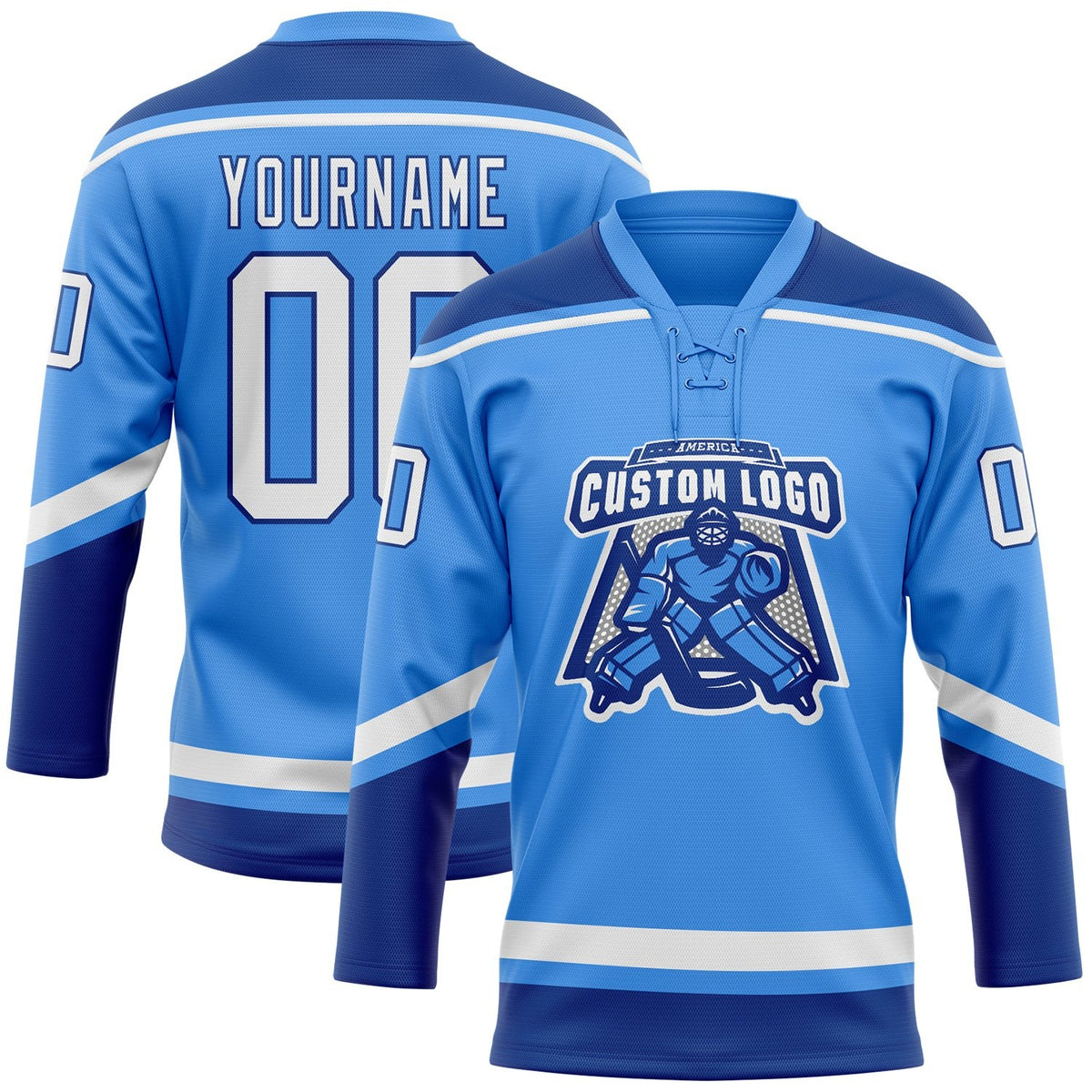 Custom Powder Blue White-Royal Hockey Lace Neck Jersey photo 2