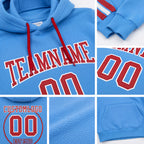 Custom Stitched Powder Blue Red-White Football Pullover Sweatshirt Hoodie detail