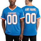 Custom Powder Blue White-Orange Mesh Authentic Throwback Football Jersey worn front and back