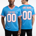 Custom Powder Blue White-Red Mesh Authentic Throwback Football Jersey worn front and back