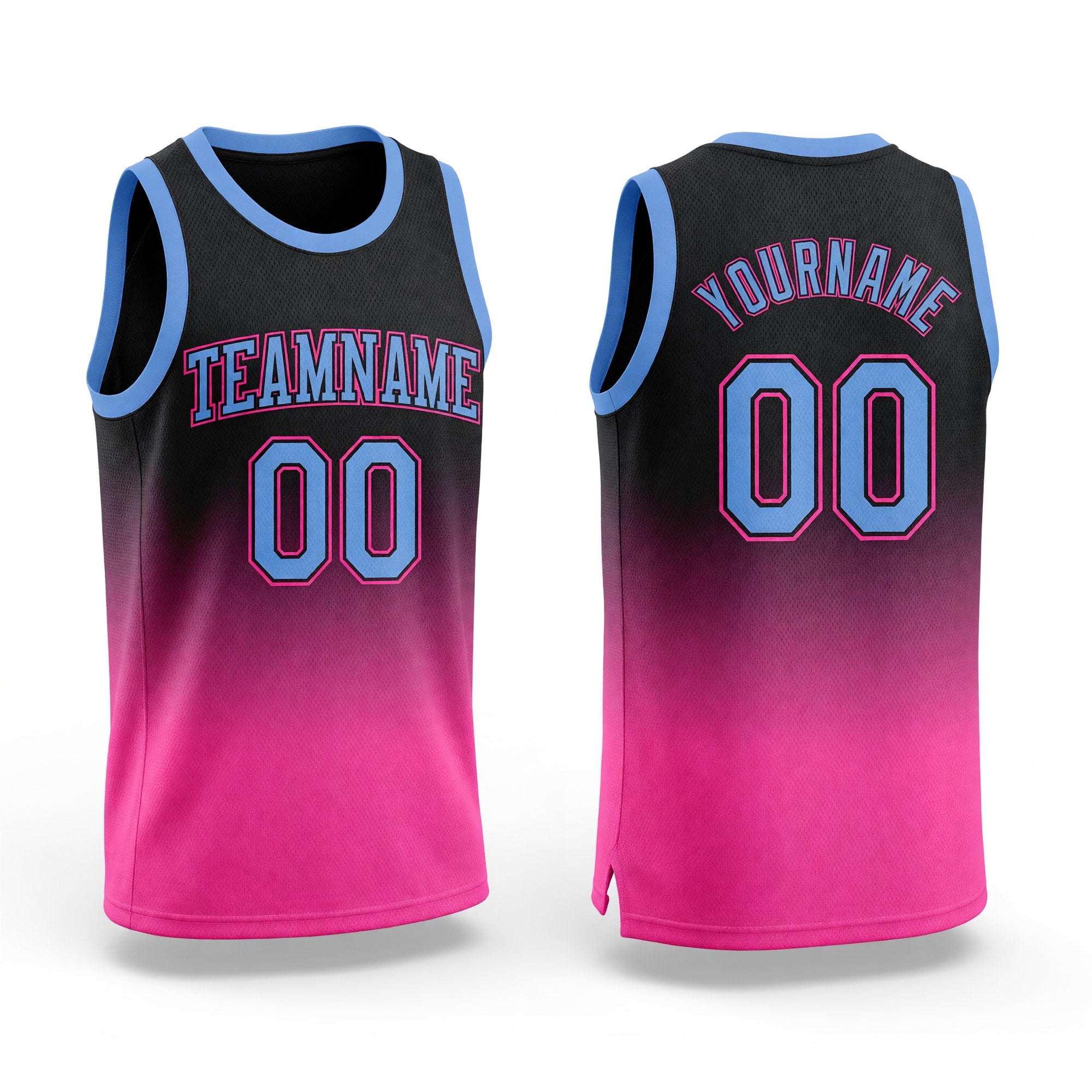 Custom Black Light Blue-Pink Authentic Fade Fashion Basketball Jersey