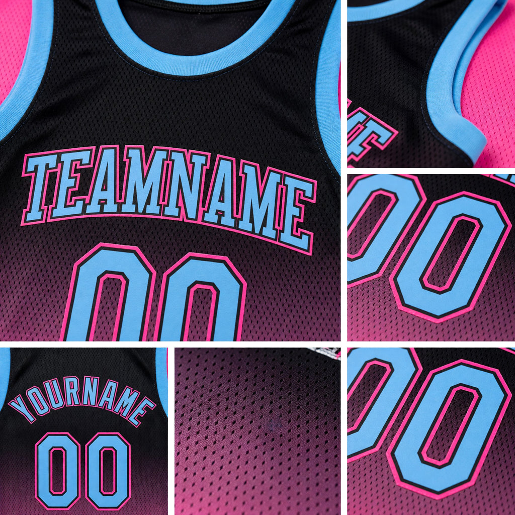 Custom Black Light Blue-Pink Authentic Fade Fashion Basketball Jersey detail
