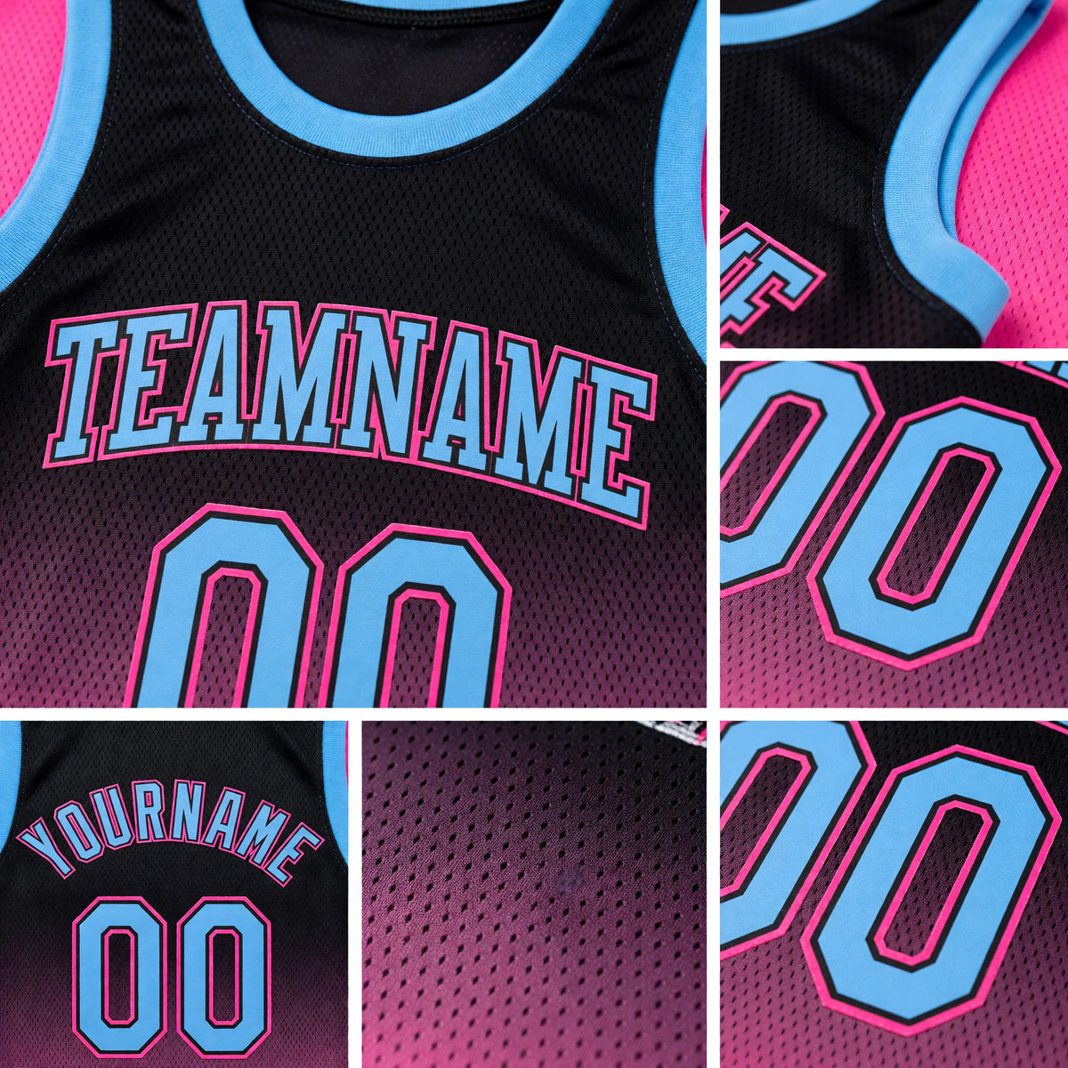 Custom Black Light Blue-Pink Authentic Fade Fashion Basketball Jersey detail