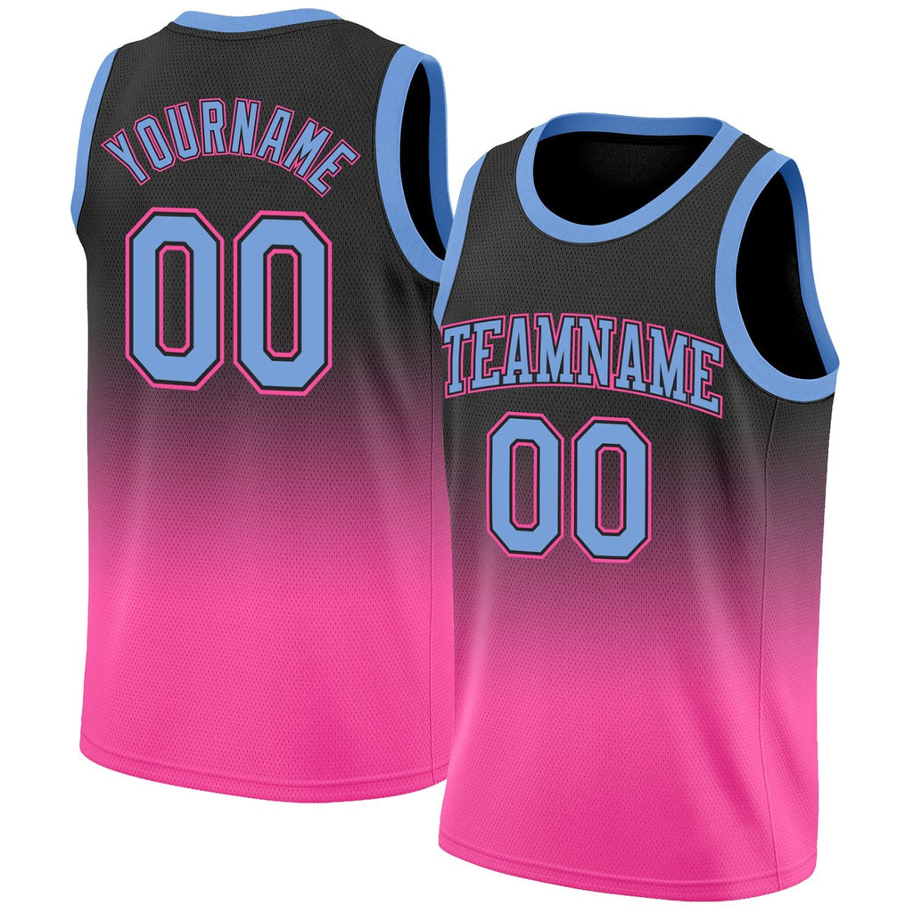 Custom Black Light Blue-Pink Authentic Fade Fashion Basketball Jersey photo 1