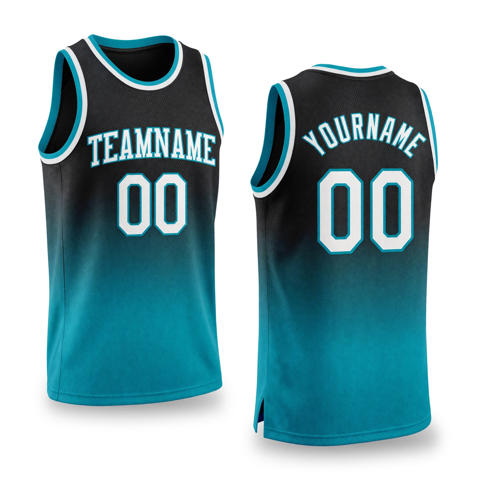 Custom Black White-Teal Authentic Fade Fashion Basketball Jersey