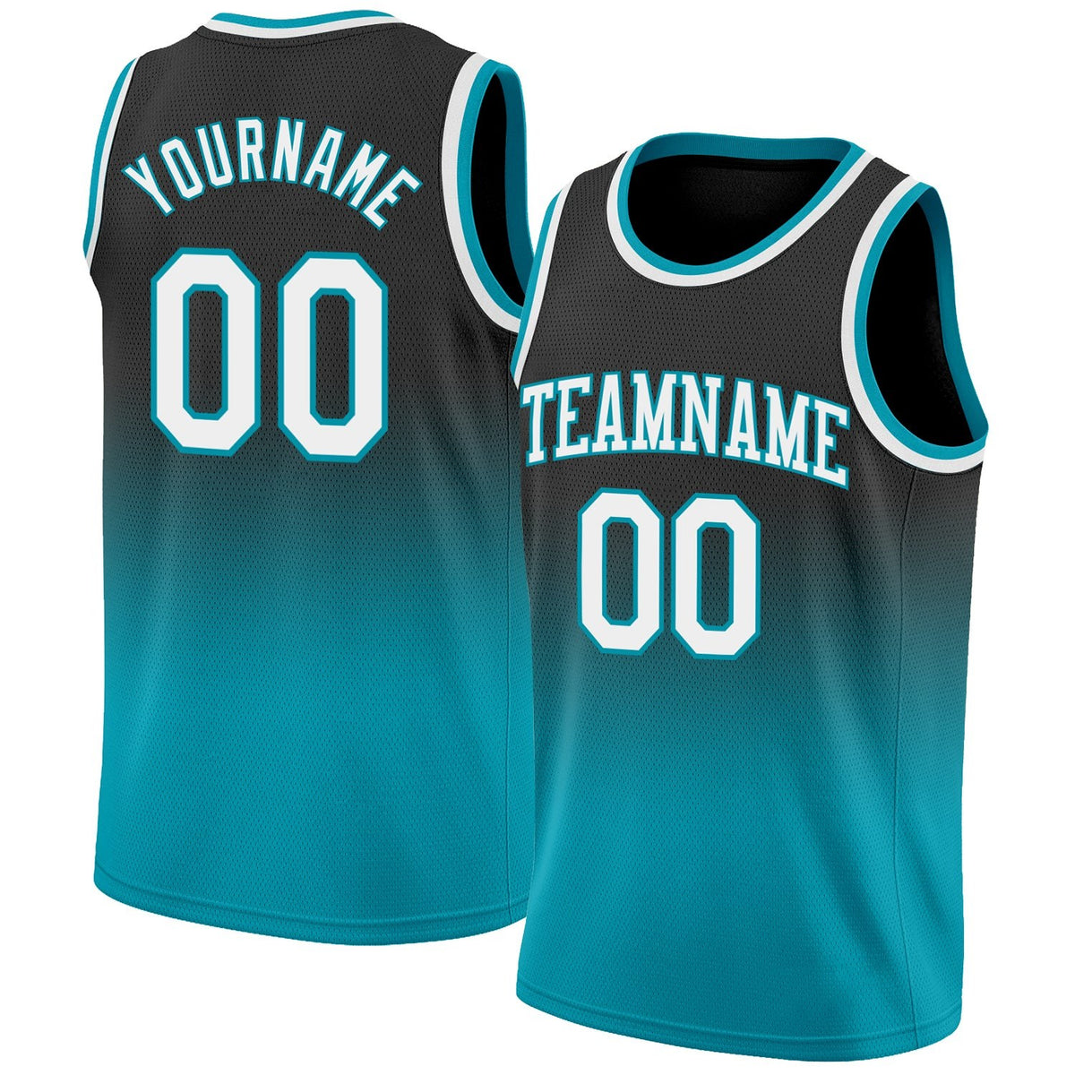 Custom Black White-Teal Authentic Fade Fashion Basketball Jersey photo 1