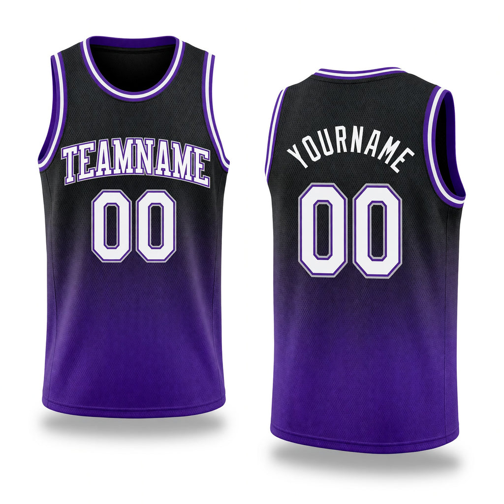 Custom Black White-Purple Authentic Fade Fashion Basketball Jersey