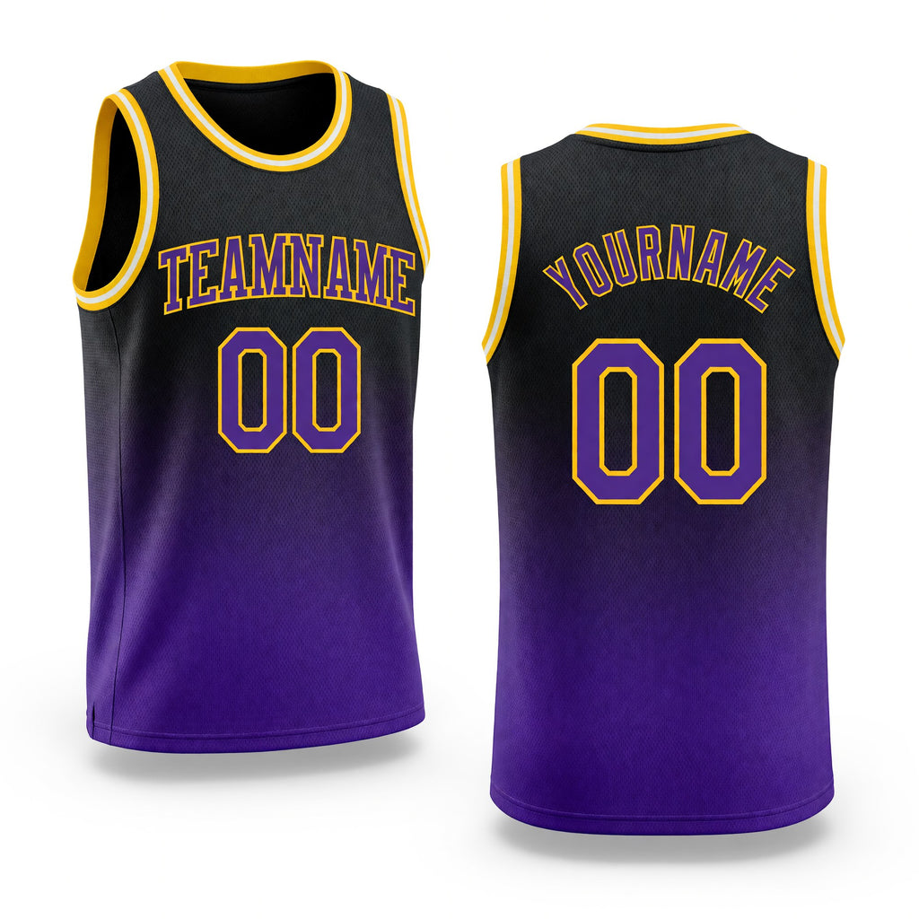 Custom Black Purple-Gold Authentic Fade Fashion Basketball Jersey