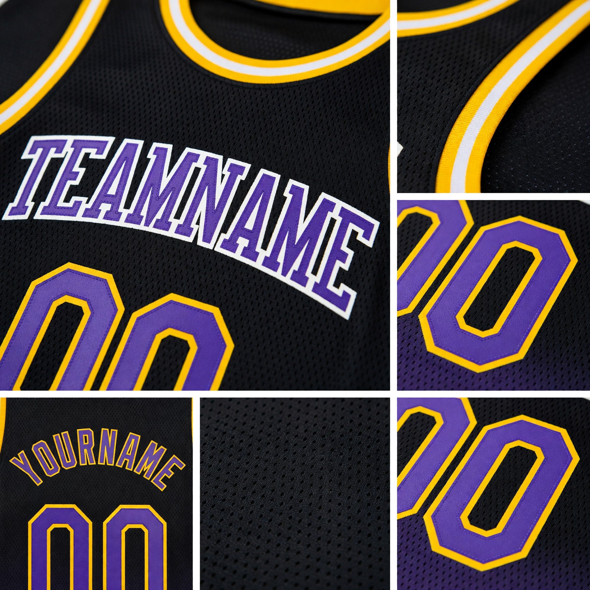 Custom Black Purple-Gold Authentic Fade Fashion Basketball Jersey detail