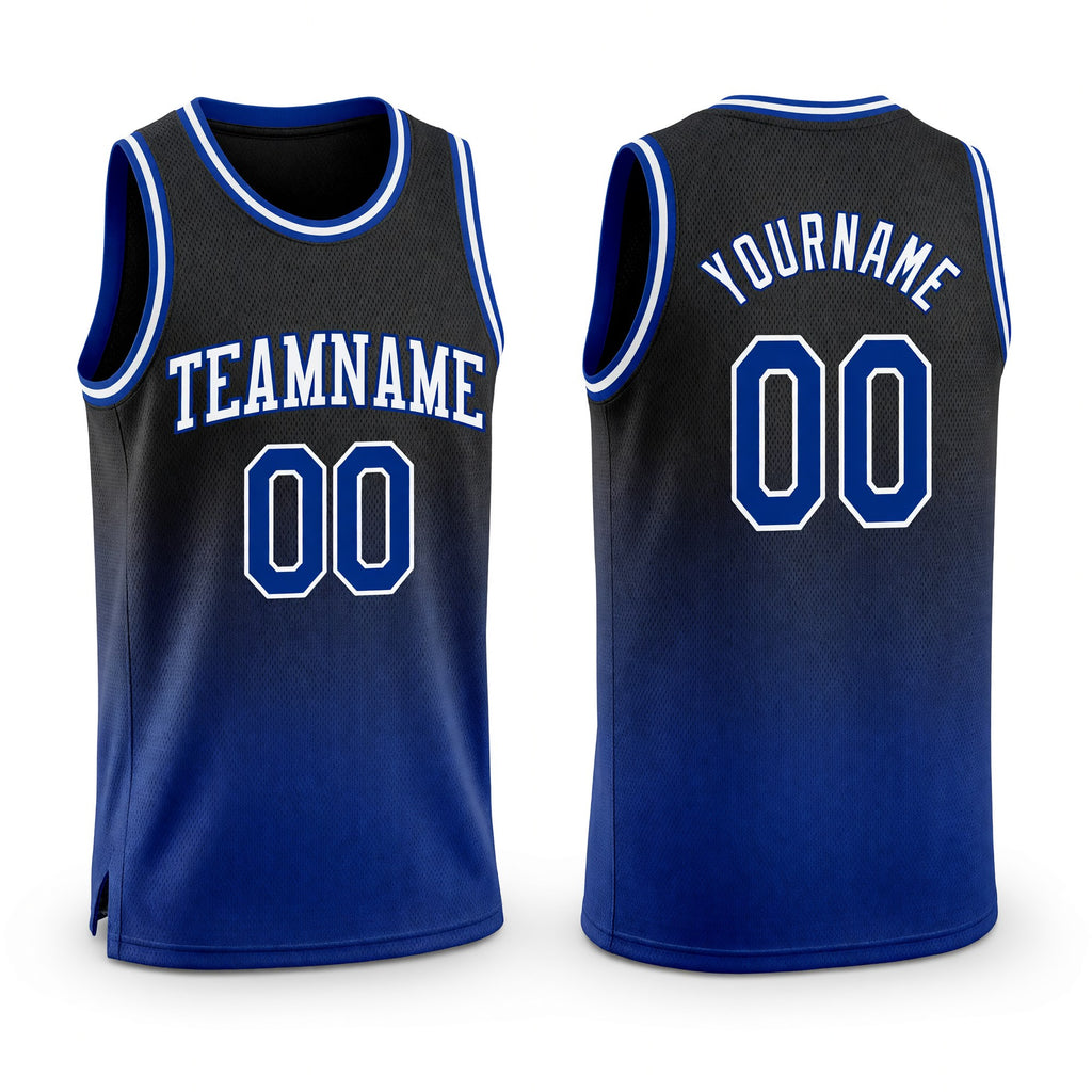 Custom Black Royal-White Authentic Fade Fashion Basketball Jersey