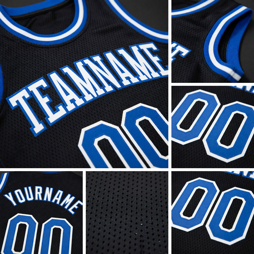 Custom Black Royal-White Authentic Fade Fashion Basketball Jersey detail