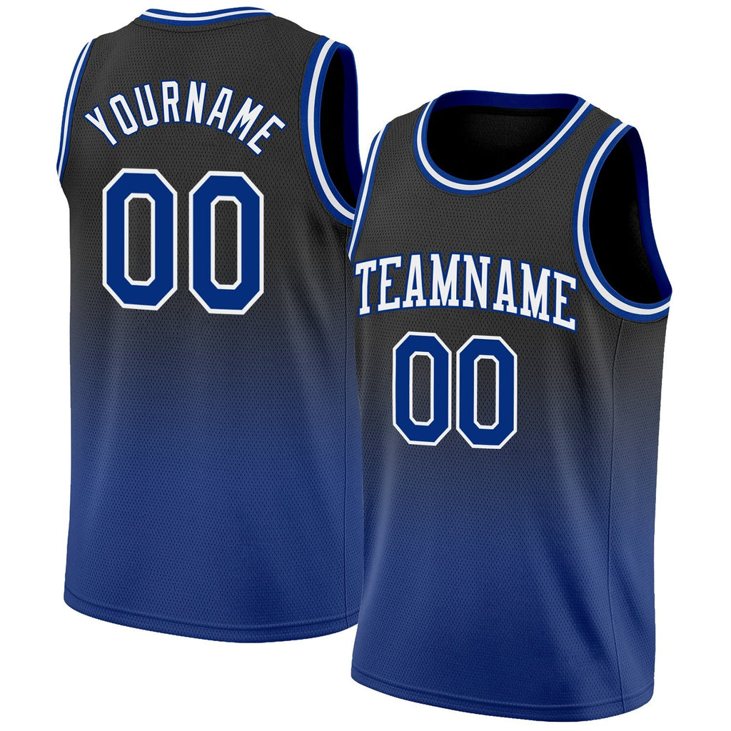 Custom Black Royal-White Authentic Fade Fashion Basketball Jersey photo 1