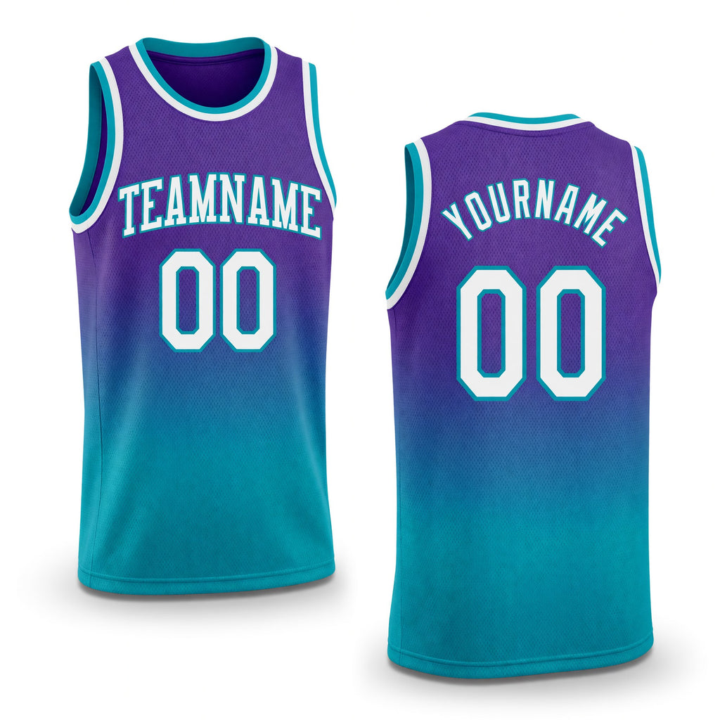 Custom Purple White-Teal Authentic Fade Fashion Basketball Jersey