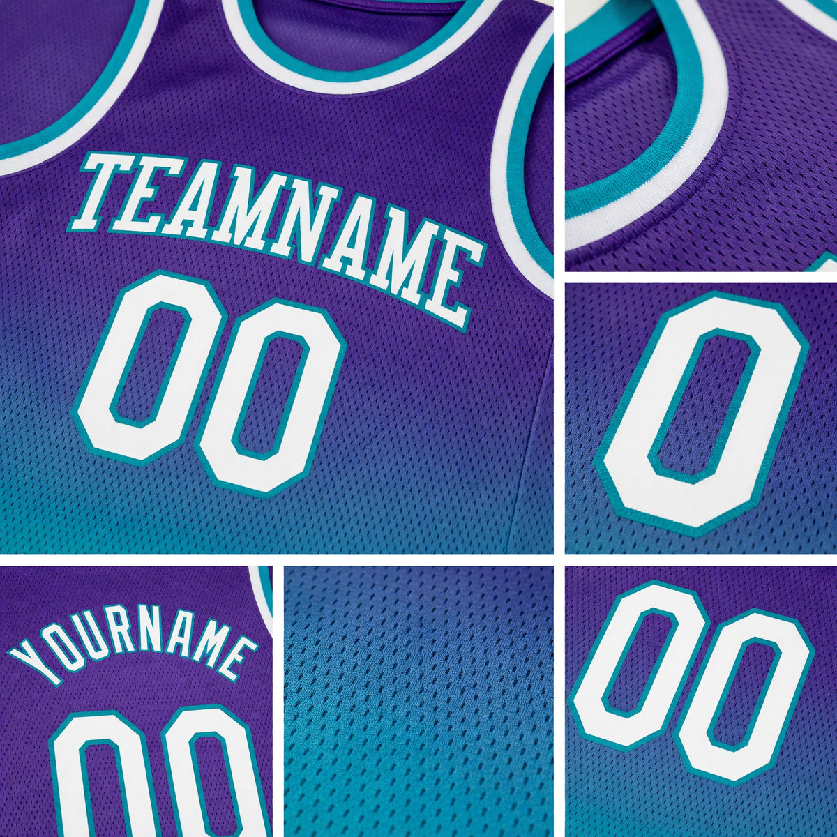 Custom Purple White-Teal Authentic Fade Fashion Basketball Jersey detail