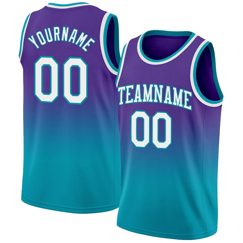Custom Purple White-Teal Authentic Fade Fashion Basketball Jersey photo 1