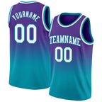 Custom Purple White-Teal Authentic Fade Fashion Basketball Jersey photo 1