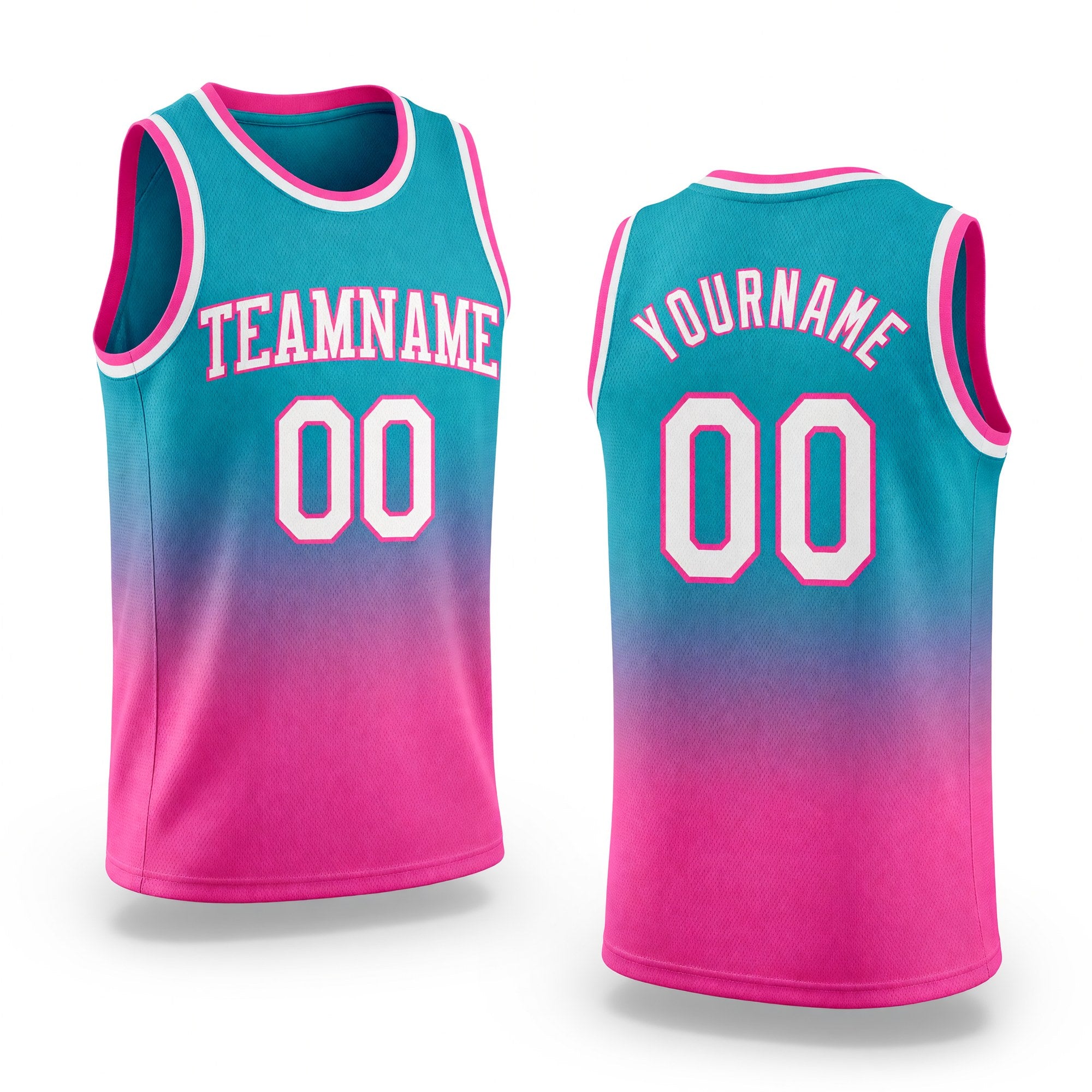 Custom Teal White-Pink Authentic Fade Fashion Basketball Jersey