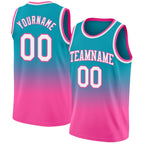 Custom Teal White-Pink Authentic Fade Fashion Basketball Jersey photo 1