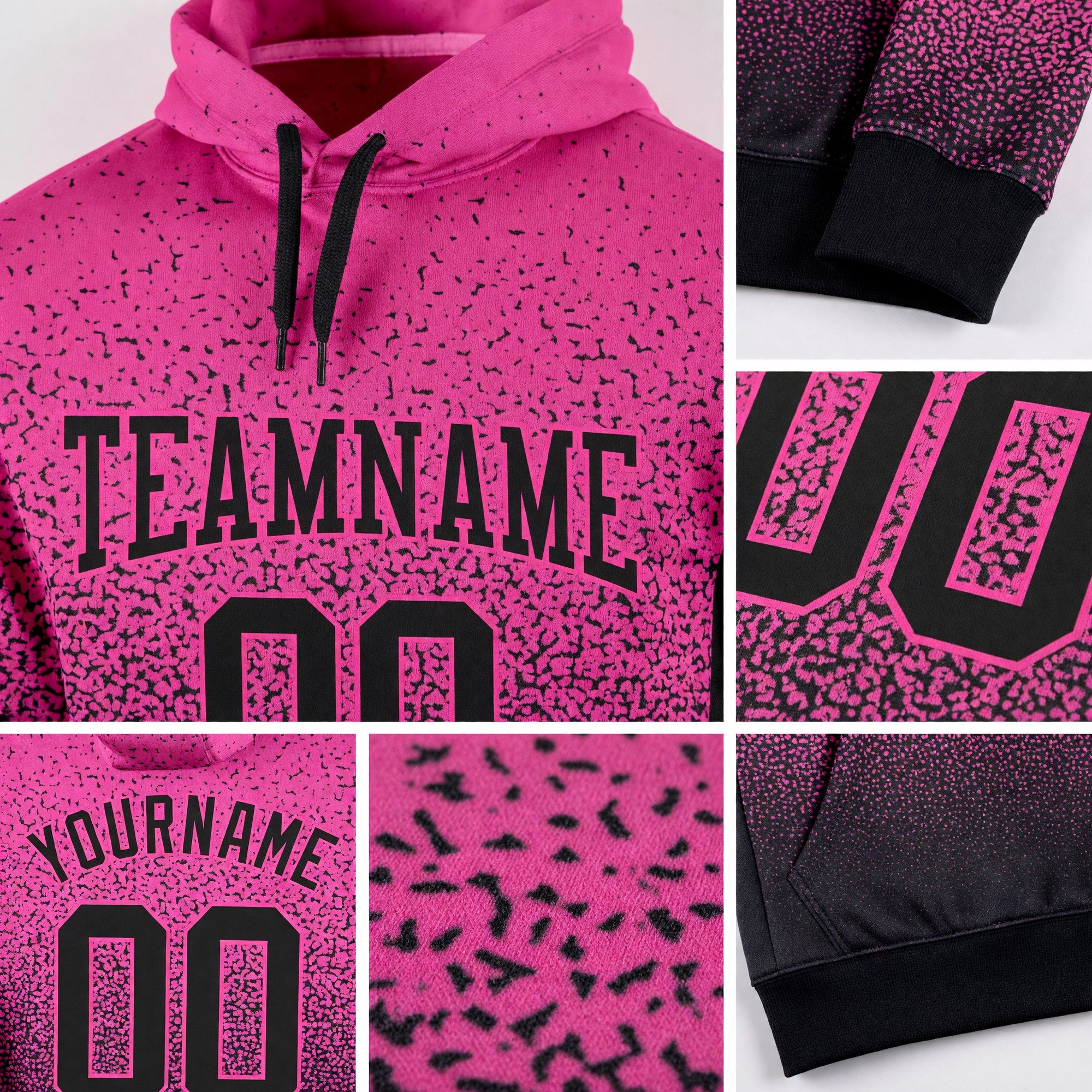 Custom Stitched Pink Black Fade Fashion Sports Pullover Sweatshirt Hoodie detail