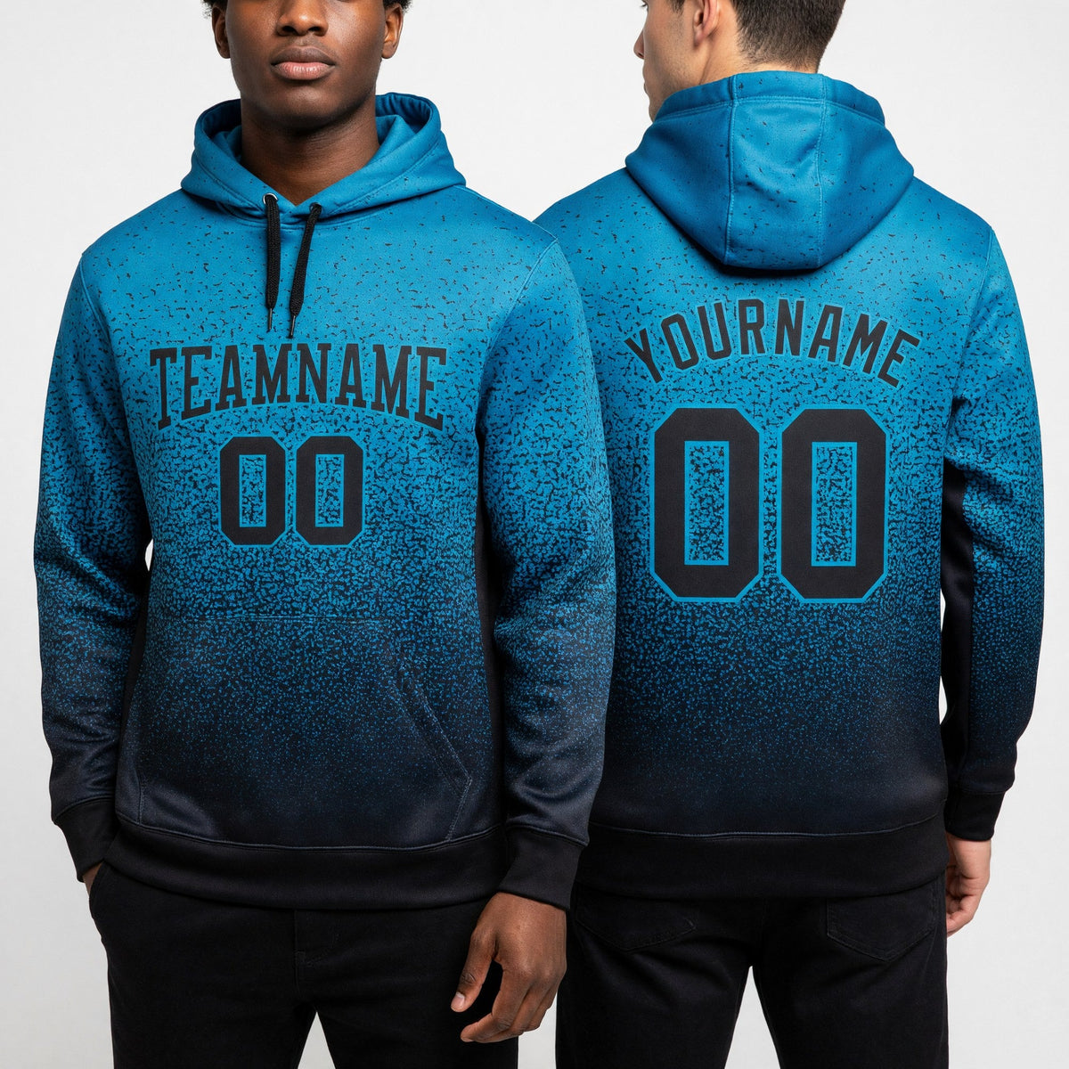 Custom Stitched Panther Blue Black Fade Fashion Sports Pullover Sweatshirt Hoodie worn front and back