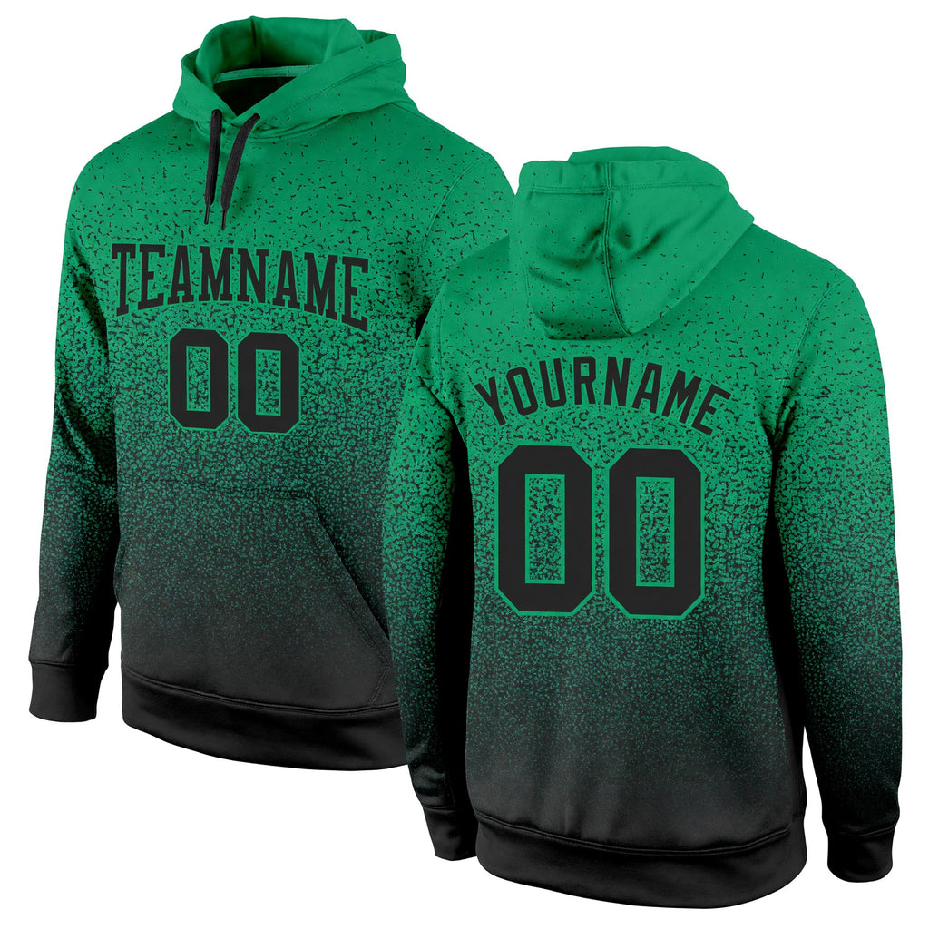 Custom Stitched Kelly Green Black Fade Fashion Sports Pullover Sweatshirt Hoodie