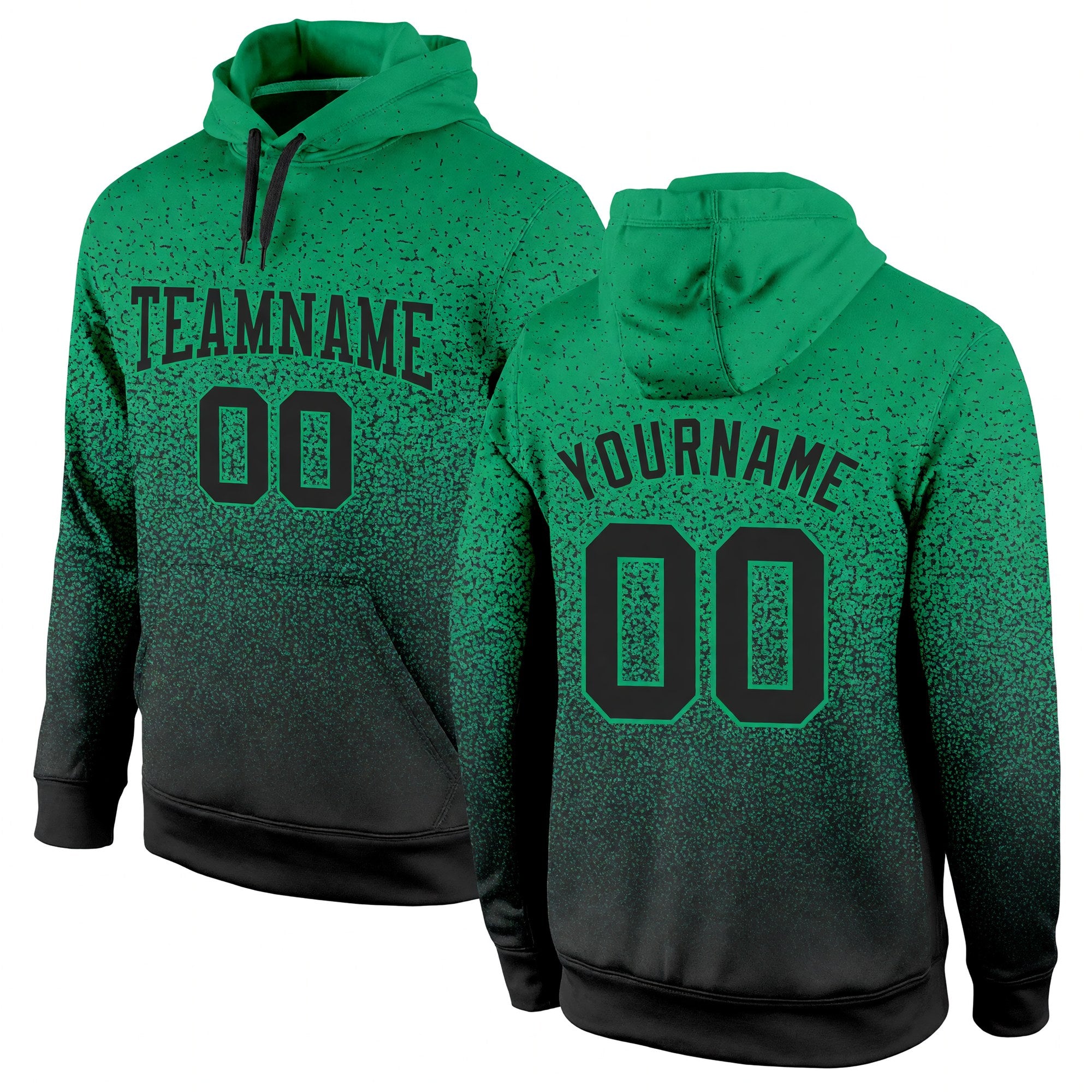 Custom Stitched Kelly Green Black Fade Fashion Sports Pullover Sweatshirt Hoodie