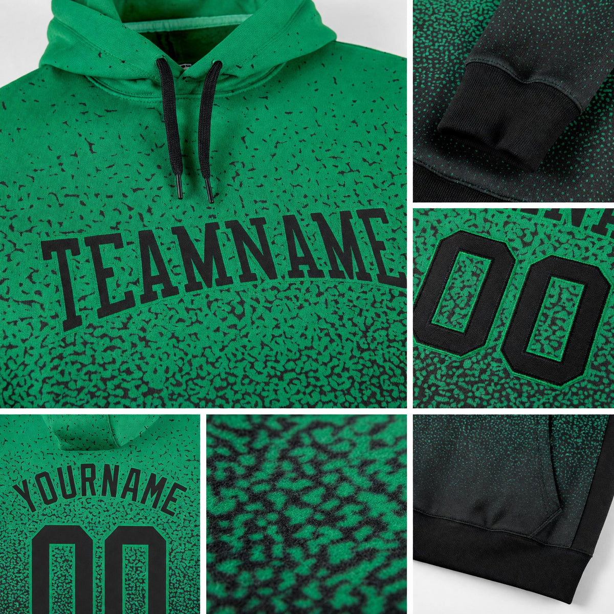 Custom Stitched Kelly Green Black Fade Fashion Sports Pullover Sweatshirt Hoodie detail