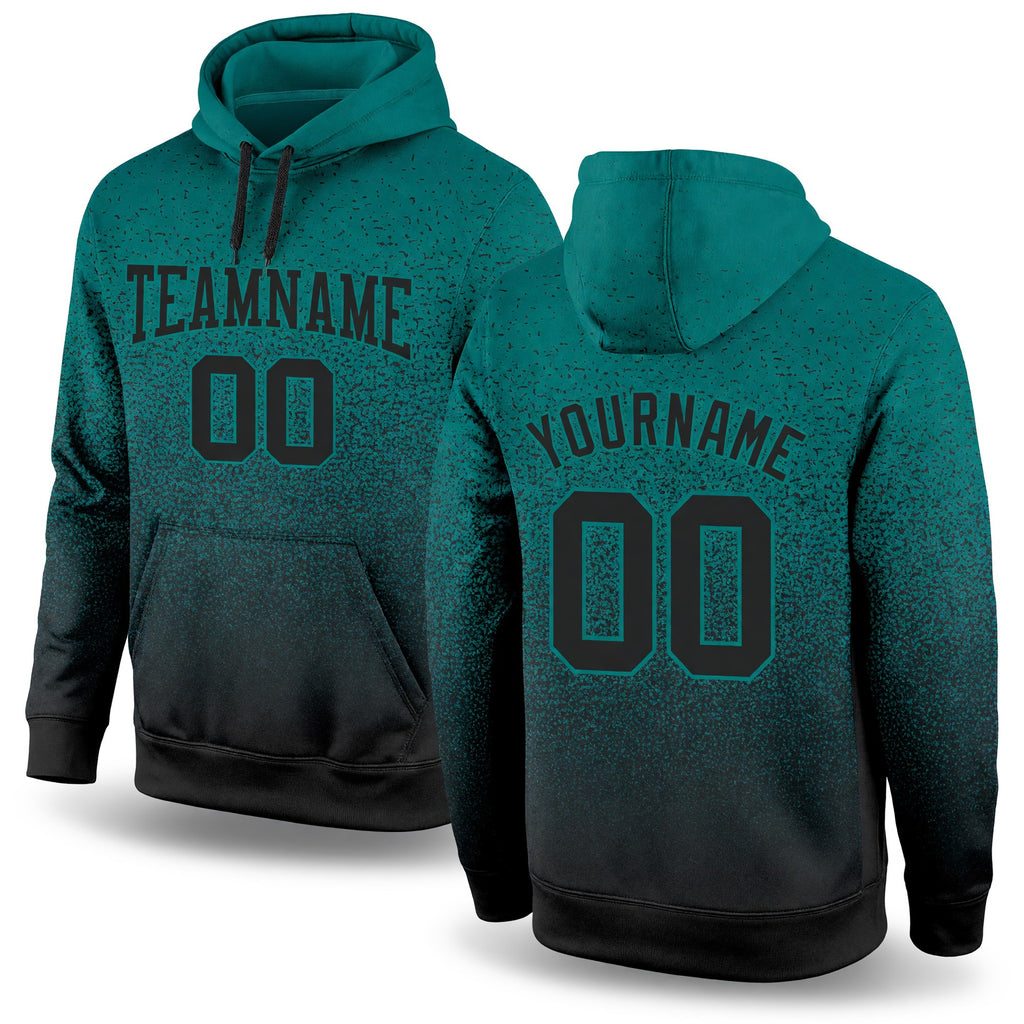 Custom Stitched Aqua Black Fade Fashion Sports Pullover Sweatshirt Hoodie