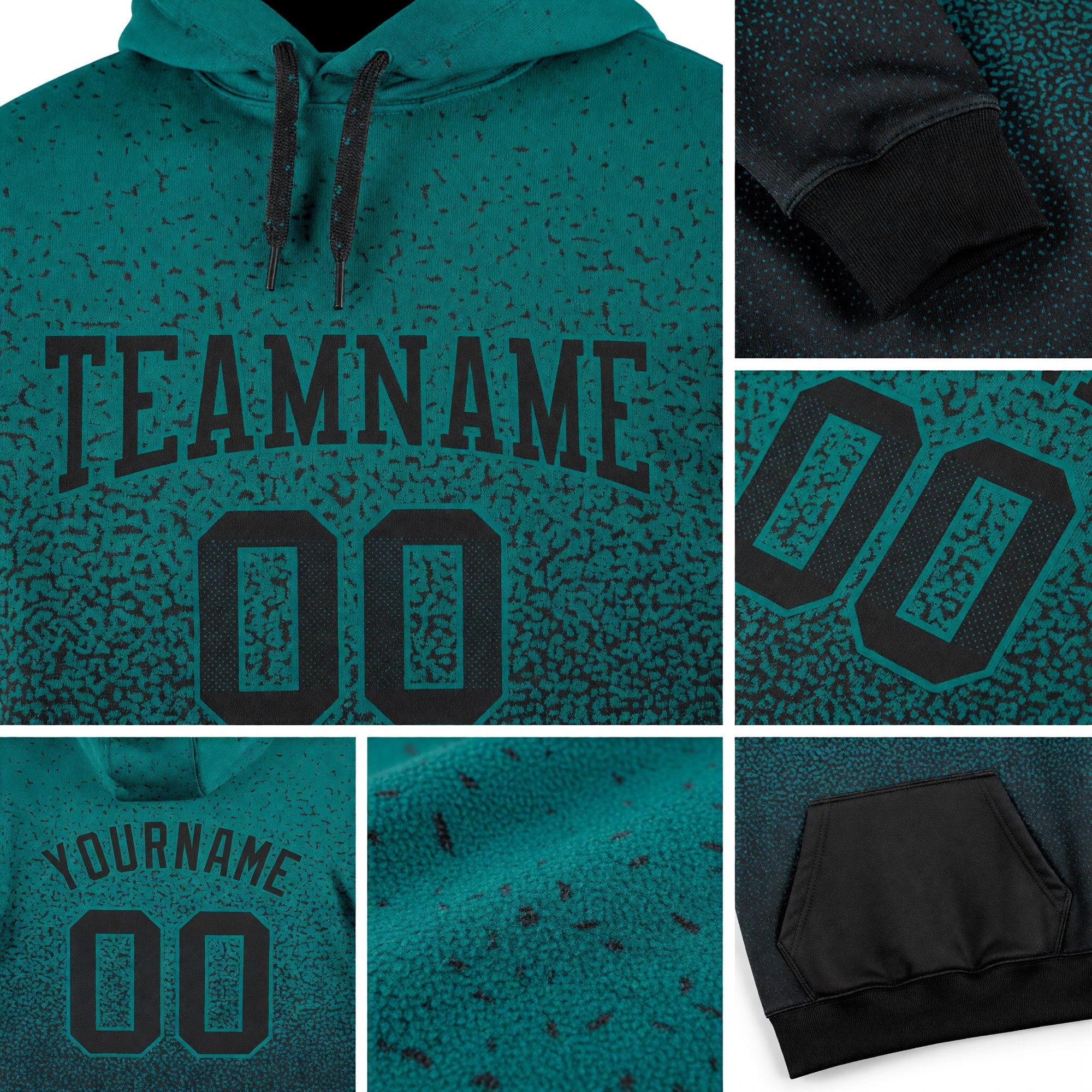 Custom Stitched Aqua Black Fade Fashion Sports Pullover Sweatshirt Hoodie detail