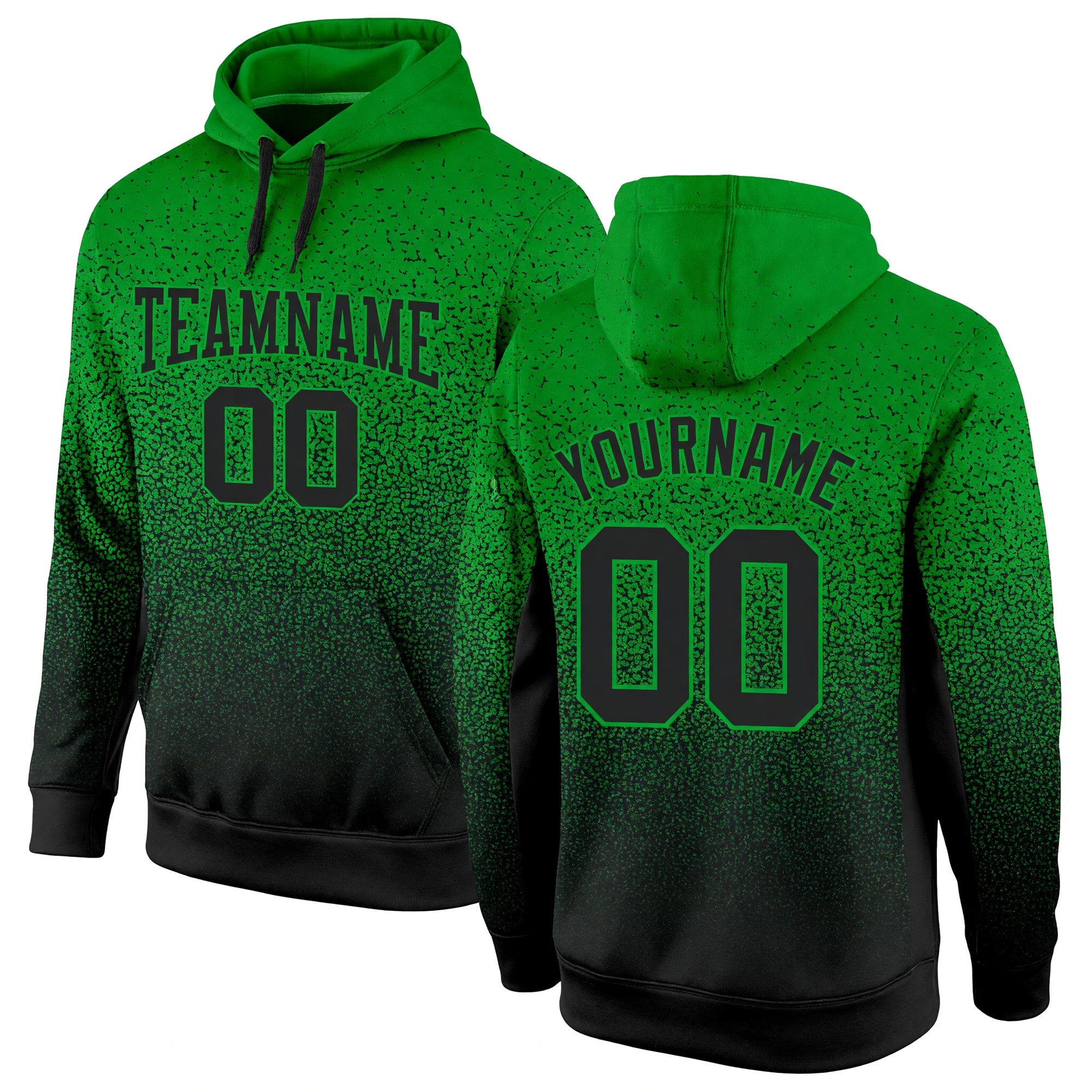 Custom Stitched Grass Green Black Fade Fashion Sports Pullover Sweatshirt Hoodie