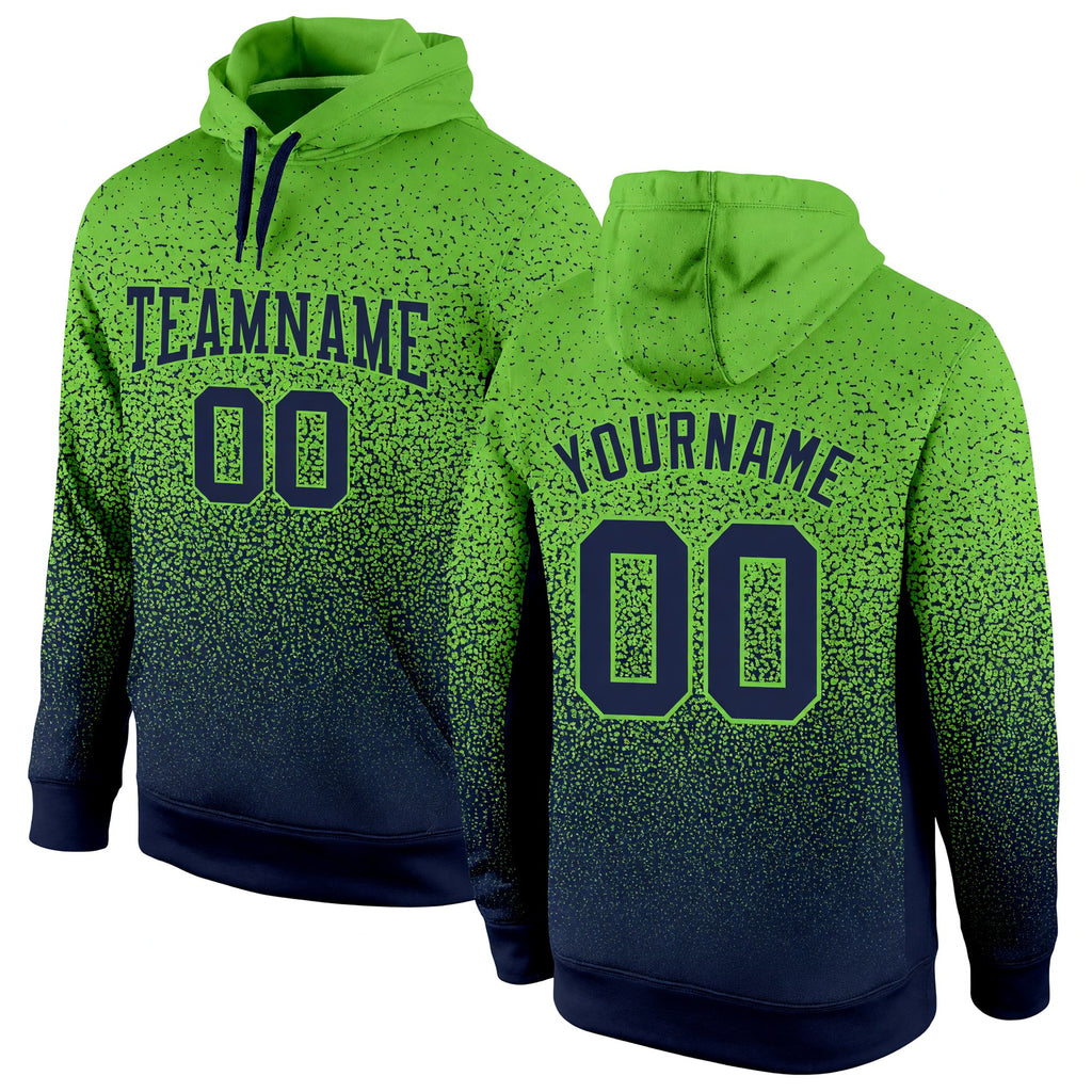 Custom Stitched Neon Green Navy Fade Fashion Sports Pullover Sweatshirt Hoodie