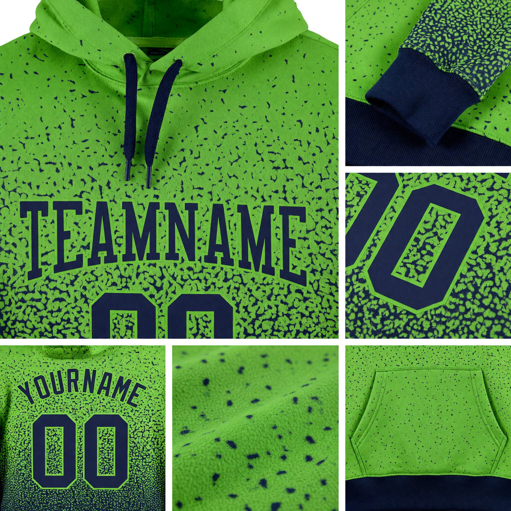 Custom Stitched Neon Green Navy Fade Fashion Sports Pullover Sweatshirt Hoodie detail