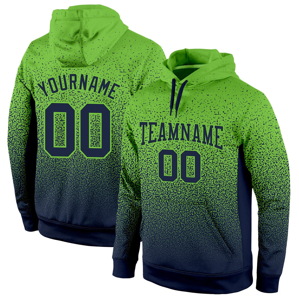 Custom Stitched Neon Green Navy Fade Fashion Sports Pullover Sweatshirt Hoodie photo 1